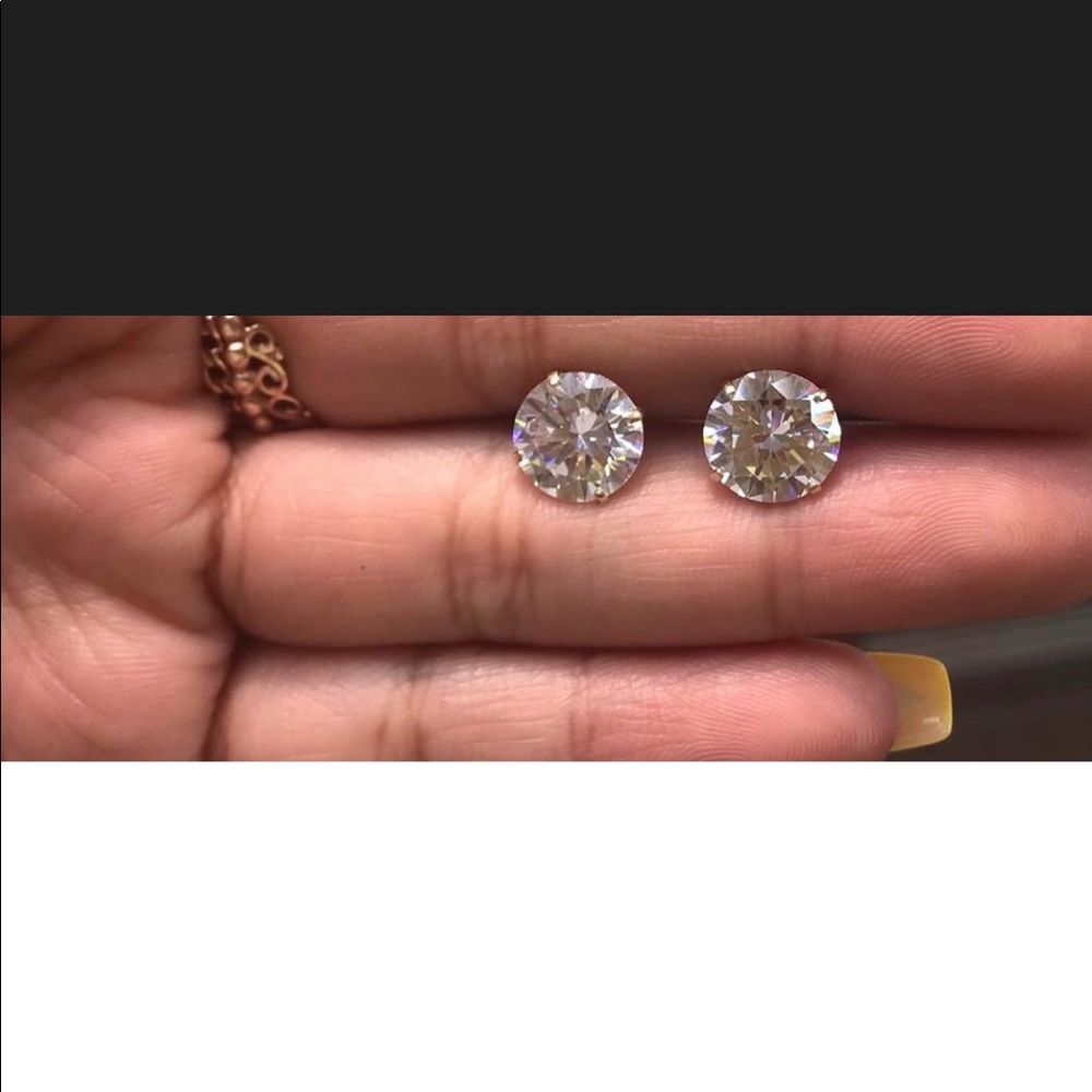 14K Solid White Gold CZ 9mm Earrings #AZ42